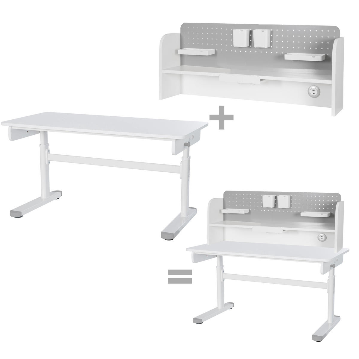 ÍRÓASZTAL-FELÉPÍTMÉNY Smart Grow - fehér/szürke, faalapú anyag/fém (25/102/50cm) - Roba