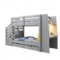 ETAGENBETT 90 x 200 cm mit Schreibtisch, LED und Schubladen, Grau - Grau, Holz (90/200cm) - FLIEKS