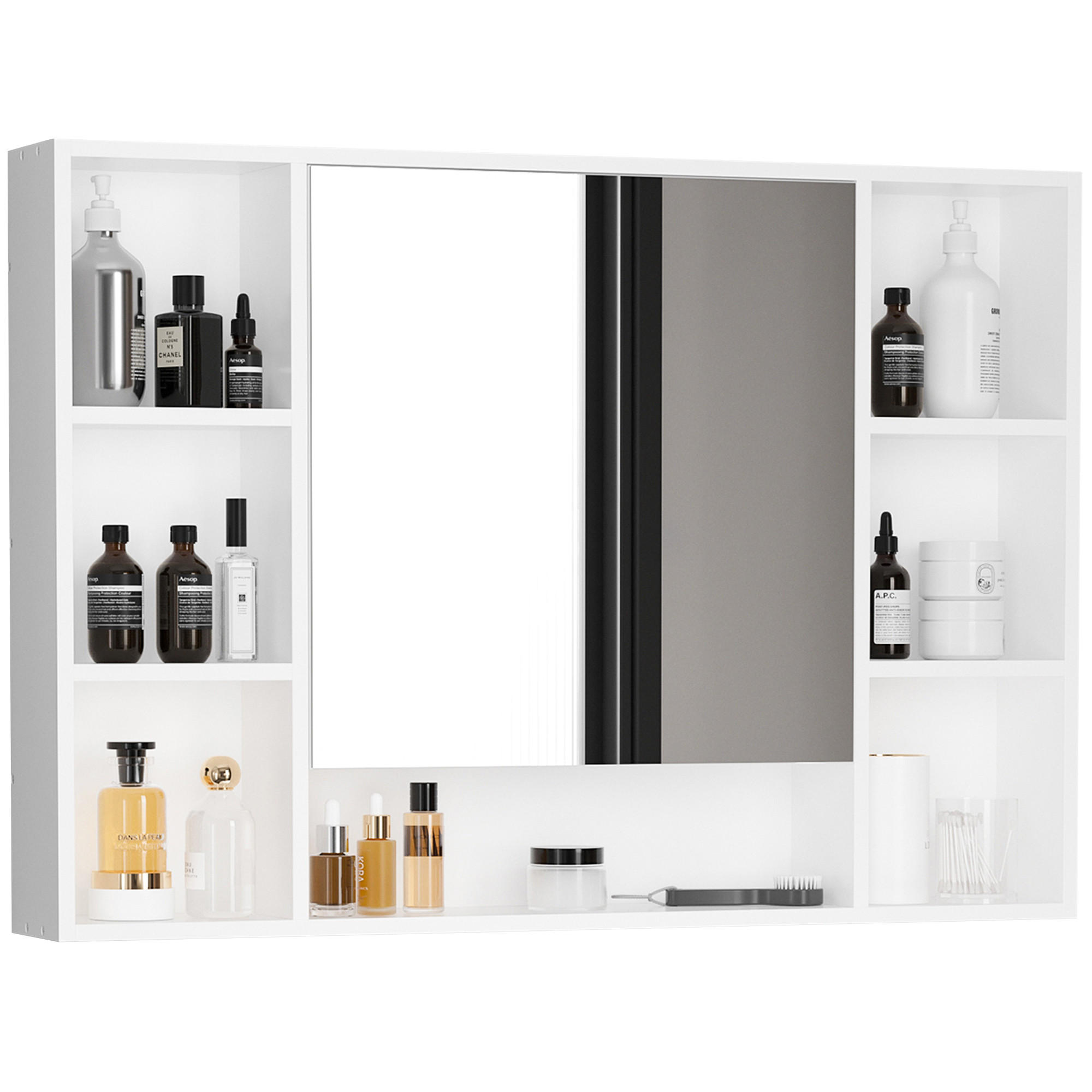 SPIEGELSCHRANK , offenen Regalen und Schrank mit Spiegeltür, 100 x 15 x 70 cm ,Weiß - Weiß, Glas (100/70/15cm) - Vallsero