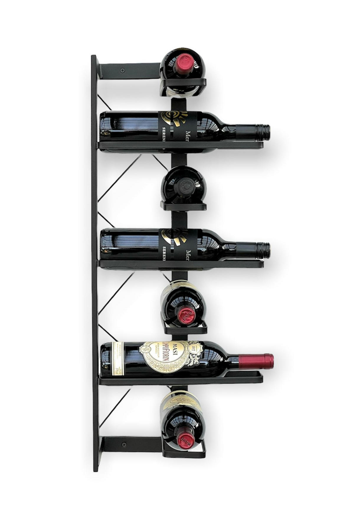 WEINREGAL für 7 Flaschen Metall Schwarz Wand 70 cm 96292 - Schwarz, Metall (30/72/30cm) - DanDiBo