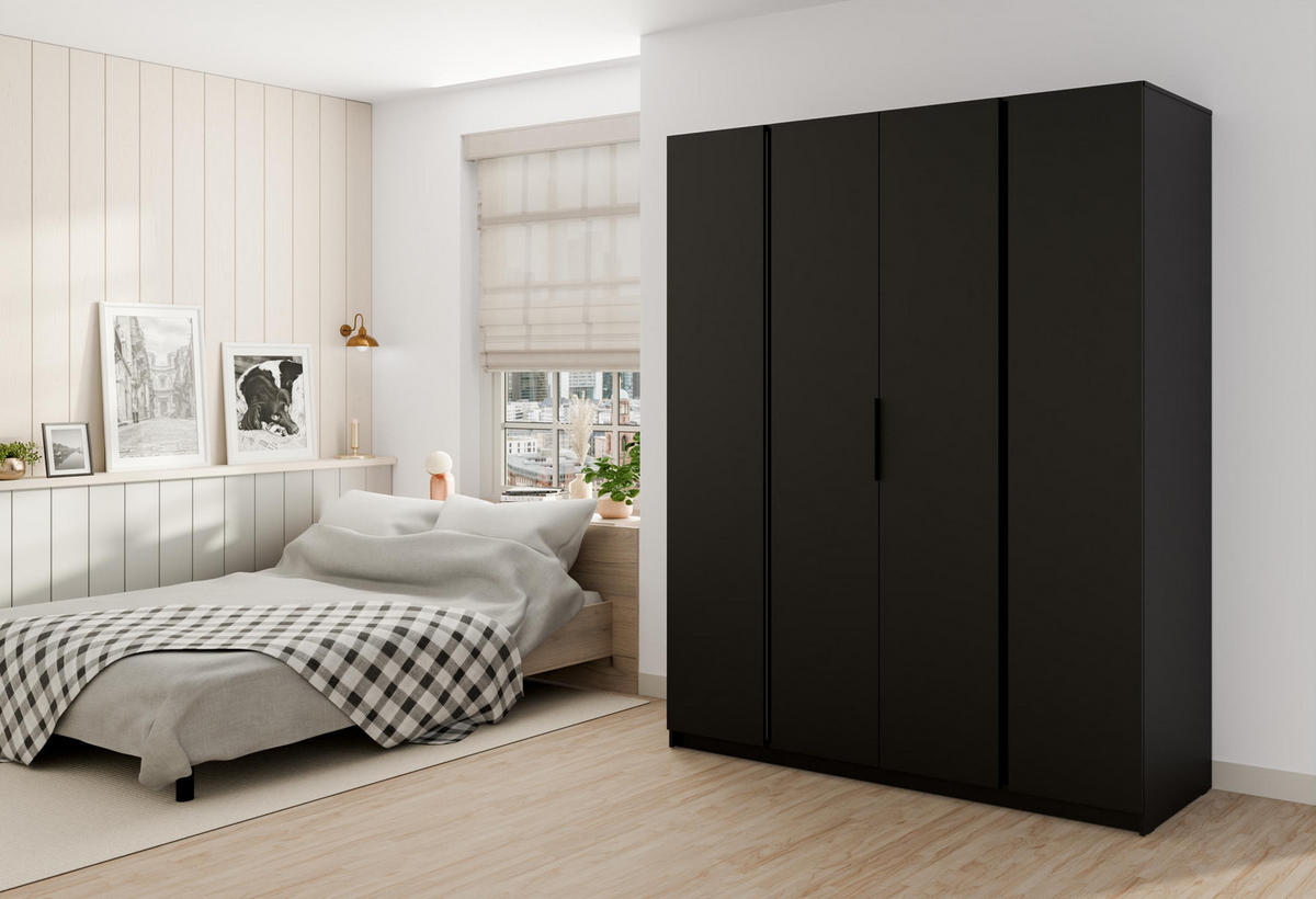 KLEIDERSCHRANK Nehir Schwarz 200 cm - 4T Modern - Schwarz, Holzwerkstoff/Kunststoff (200/239/61.9cm) - AX Living