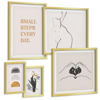 BILDER SET 5er Set - 50x50 cm & 20x30 cm & 40x60 cm Goldrahmen - Abstrakte Blumen aus Marmor - Goldfarben, Kunststoff (40/60cm) - TULUP