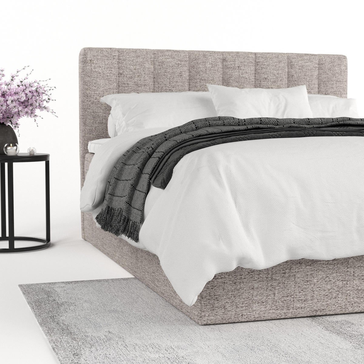 BOXBETT Lusso 180/200 cm Beige im Neve Stoff - Beige/Schwarz, Holz/Holzwerkstoff (180/200cm) - AltaBeds