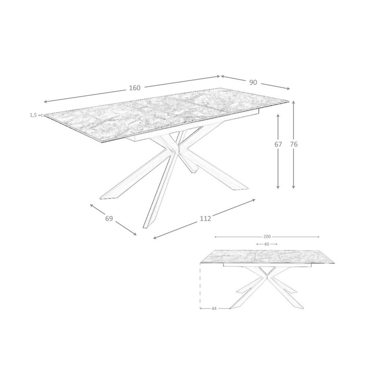 ESSTISCH Ausziehbarer Esstisch Rechteckig porzellanmarmor aus Stahl in Walnussoptik 160/90/76 cm - Walnussfarben/Braun, Stein (90/160/76cm) - ANGEL CERDA