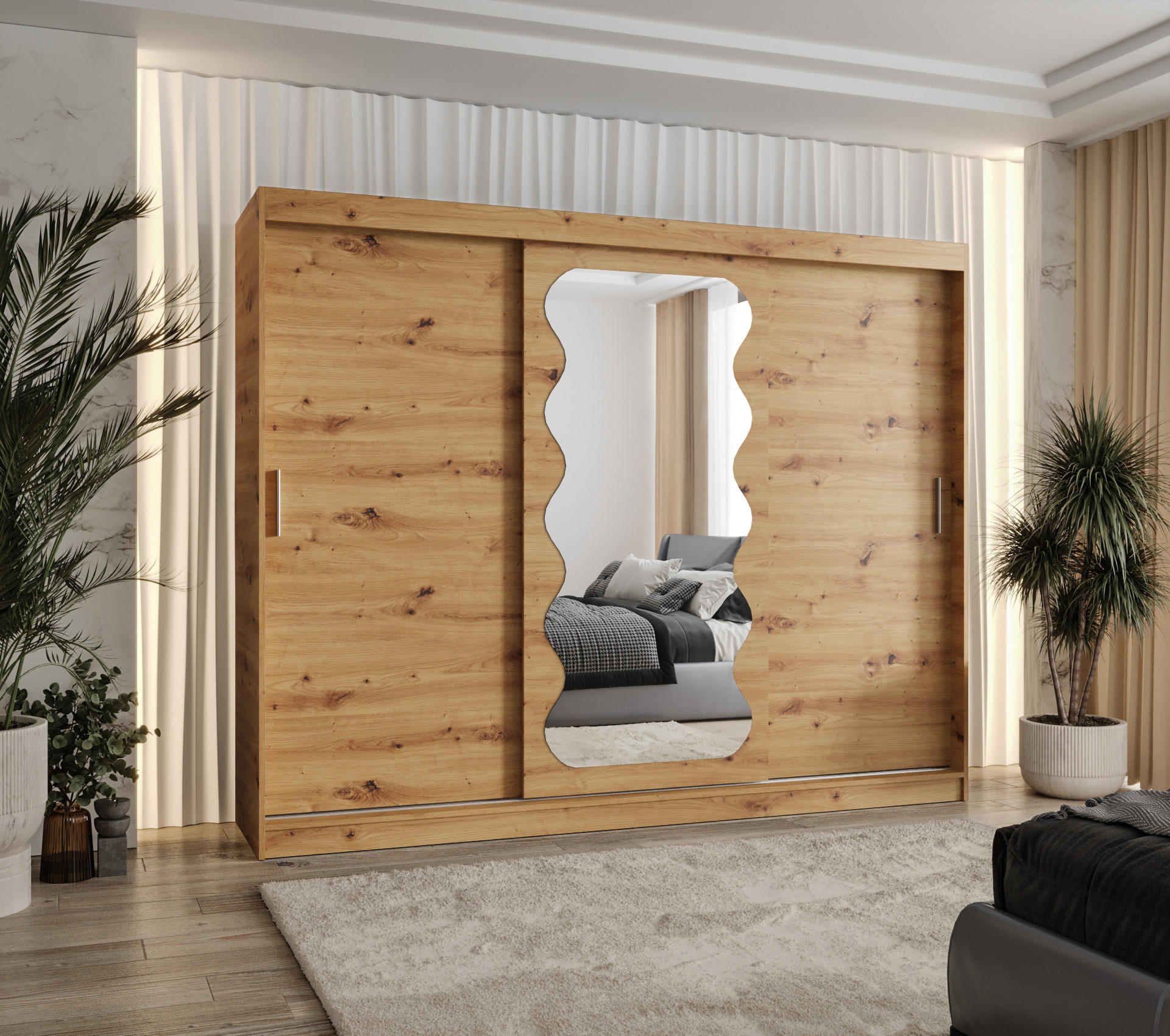 SCHWEBETÜRENSCHRANK 200/250/62 3-türig - Silberfarben/Eiche Artisan, Holz (250/200/62cm) - MÖBEL KRYSPOL