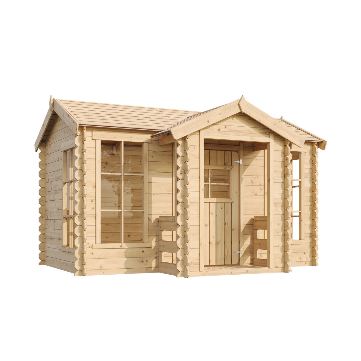 KINDERSPIELHAUS aus Holz - B241xT178xH151 cm/2.63m2 - M520 - Beige, Holz (241/151/187cm) - Timbela