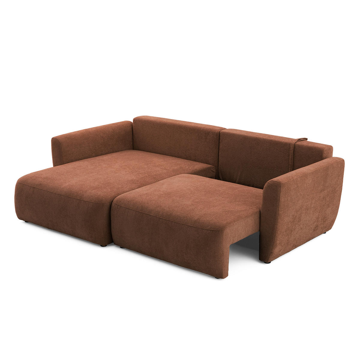 ECKSOFA BELLA L Links mit Schlaffunktion 140x205 Velours Rostbraun - Rostfarben/Schwarz, Holz/Kunststoff (230/165cm) - Muffo
