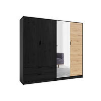 KLEIDERSCHRANK ULVERA 12 - 220,5×203×54 cm 4 Türen & 2 Schubladen Schwarz Graphit / Artisan Eiche - Schwarz/Eiche Artisan, Holz/Holzwerkstoff (220.5/203/54cm) - Milaros Markt