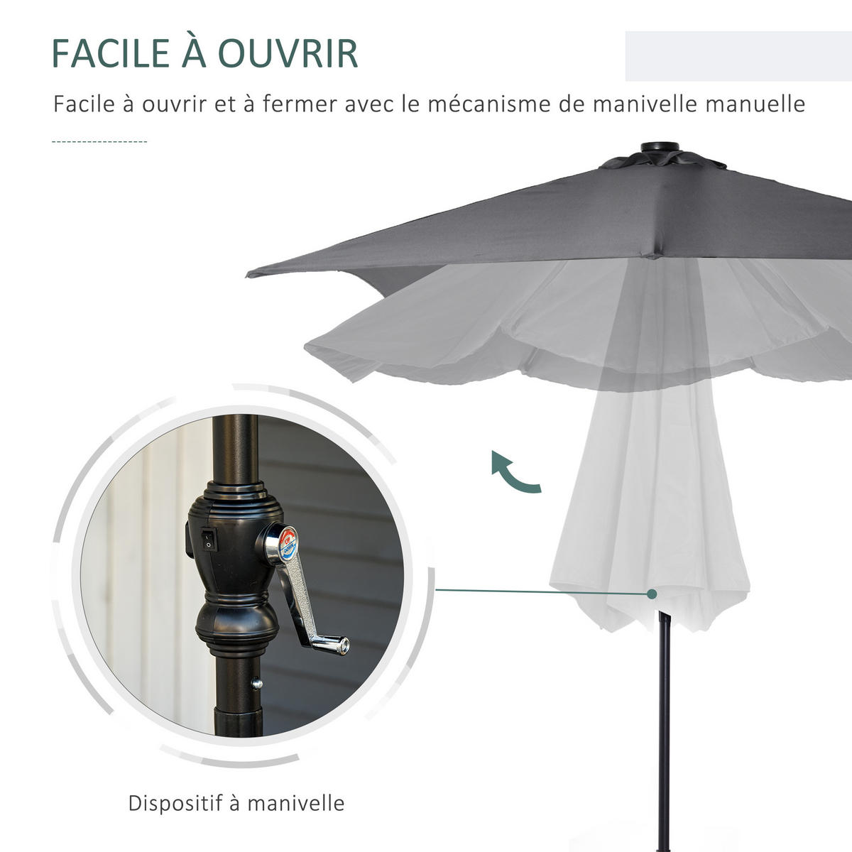 SONNENSCHIRM DE-11397 neigbar, mit LED, 3 x 2 m Grau - Grau, Metall (205/268cm) - ComfortXL