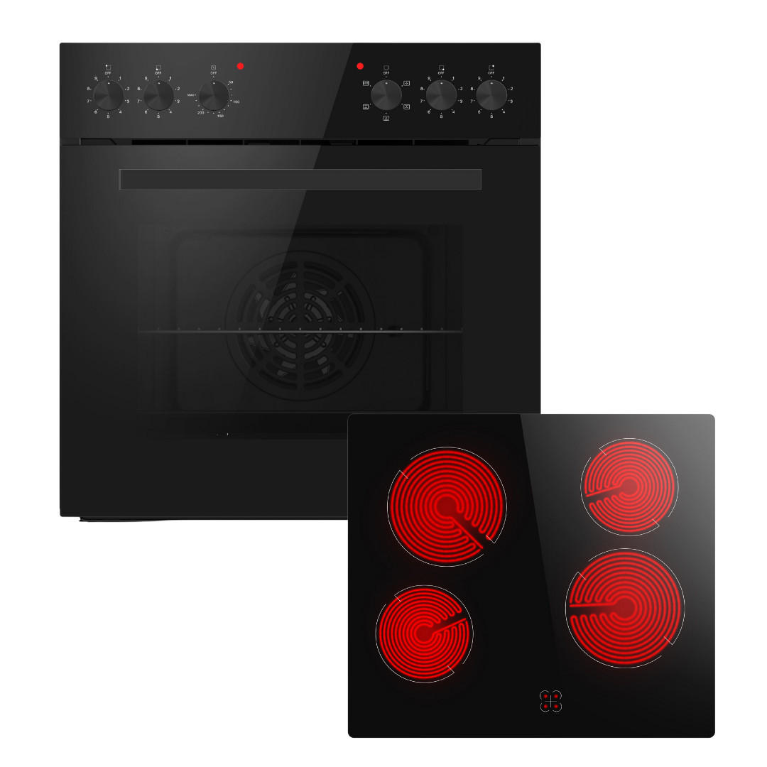 EINBAUHERDSET SOEHE5EB mit Glaskeramikkochfeld schwarz - Schwarz Hochglanz, Glas (62.5/64.7/57.6cm) - PKM