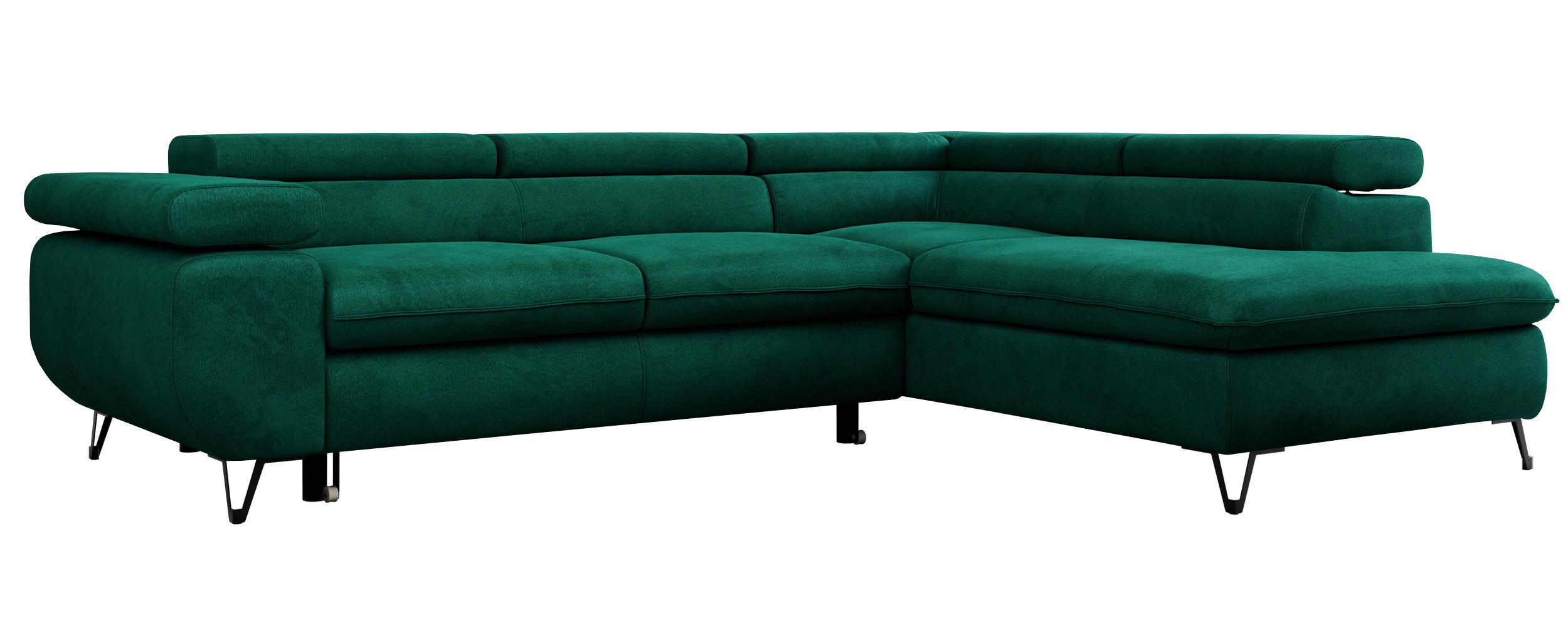 ECKSOFA PEDRO L Dunkelgrün Velvet - Rechts Seite - Dunkelgrün/Schwarz, Textil/Metall (273/208cm) - MKS
