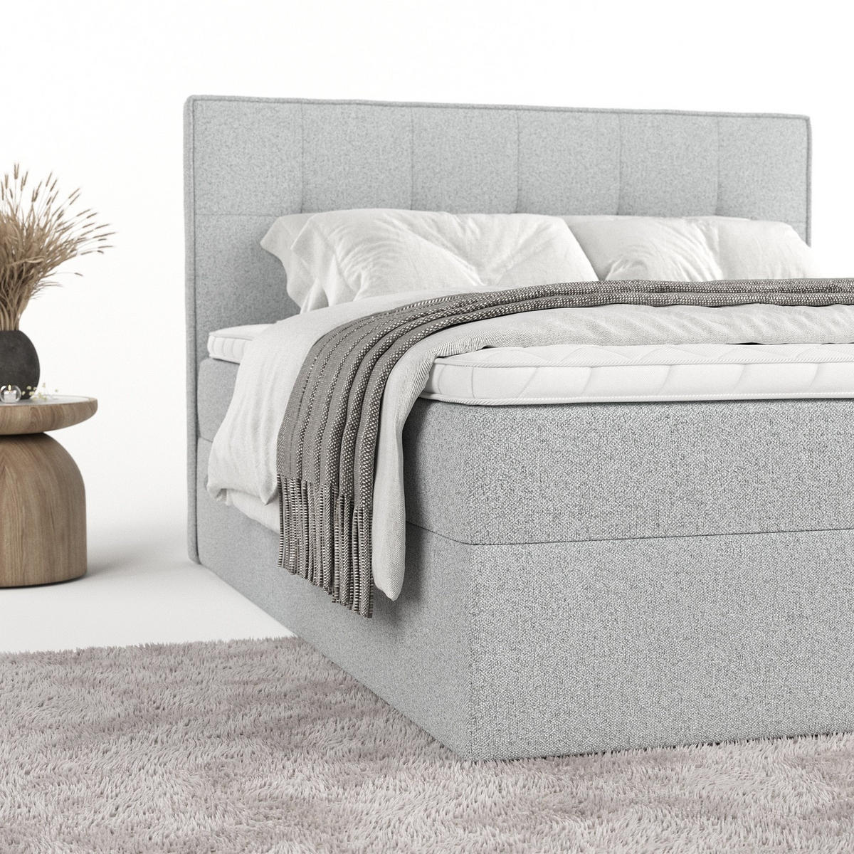 BOXBETT Mireo 140/200 cm Hellgrau im Riva Stoff - Hellgrau/Schwarz, Holz/Holzwerkstoff (140/200cm) - AltaBeds