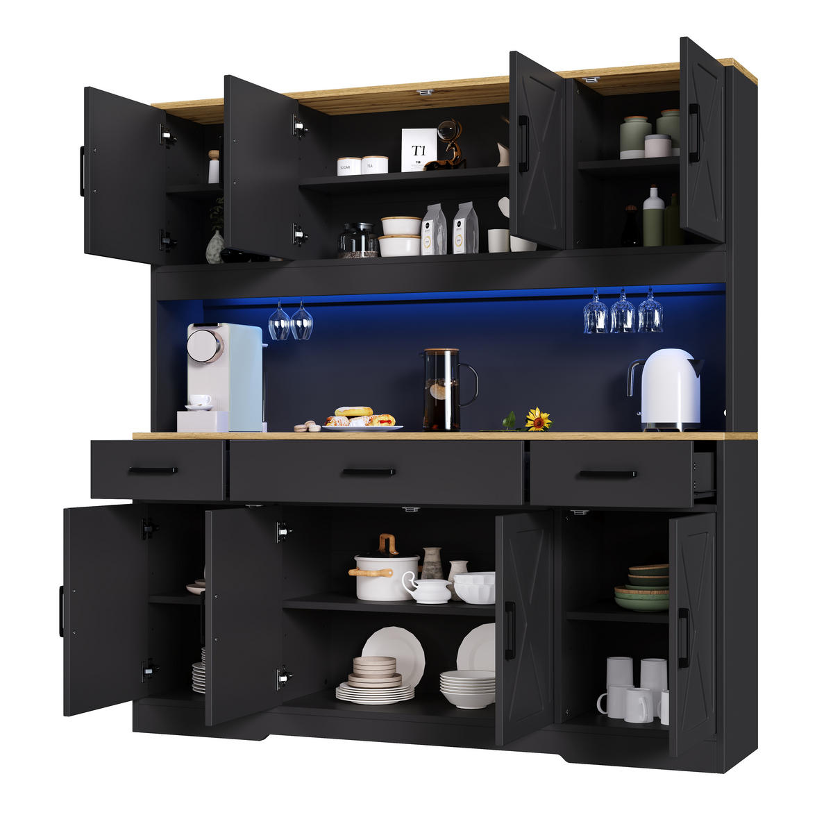 GESCHIRRSCHRANK Schwarz 150/40/180 - Schwarz, Holzwerkstoff (150/180/40cm)