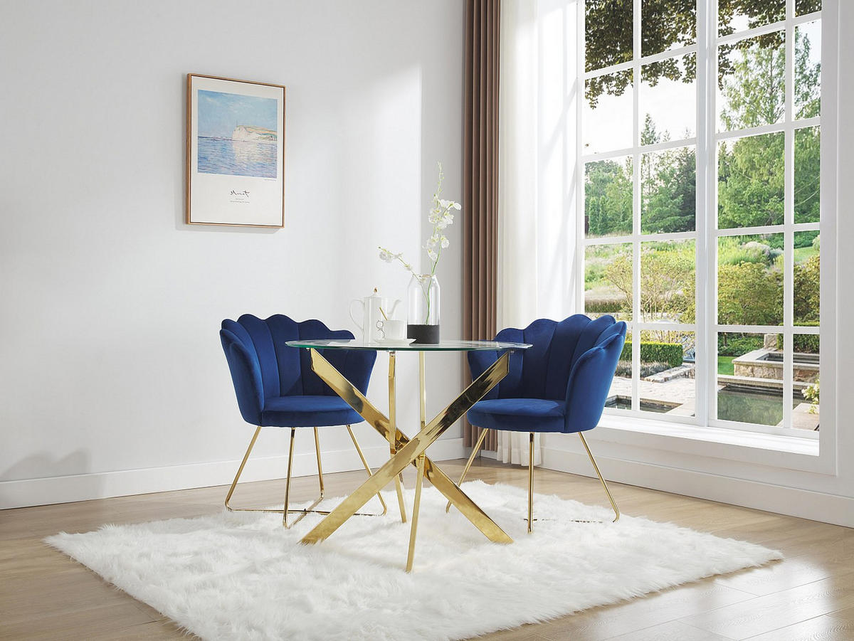 ESSTISCH rund für 2 Personen - Sicherheitsglas & goldfarbenes Metall - Transparent - COSIMA - Goldfarben, Glas (90/90/77cm) - Vente-Unique