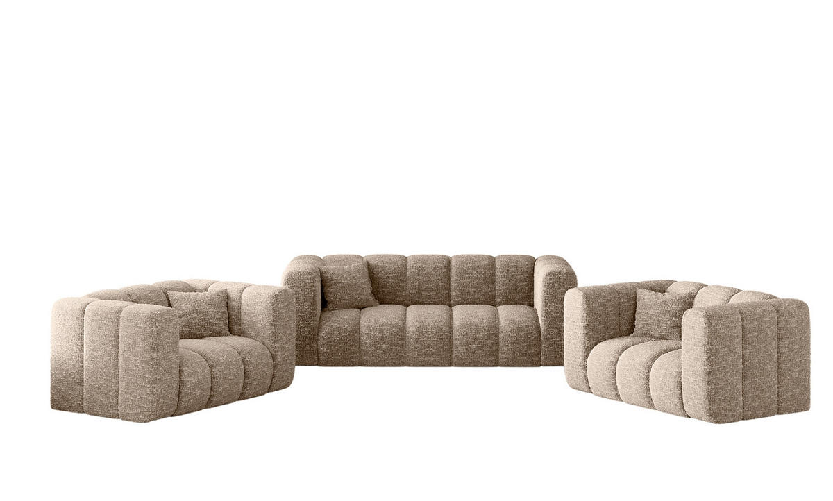 COUCHGARNITUR 2+1+1 Serie Grand Stilvol Stoff Haga Beige - Beige, Holz (197/70/91cm) - Kaiser Möbel