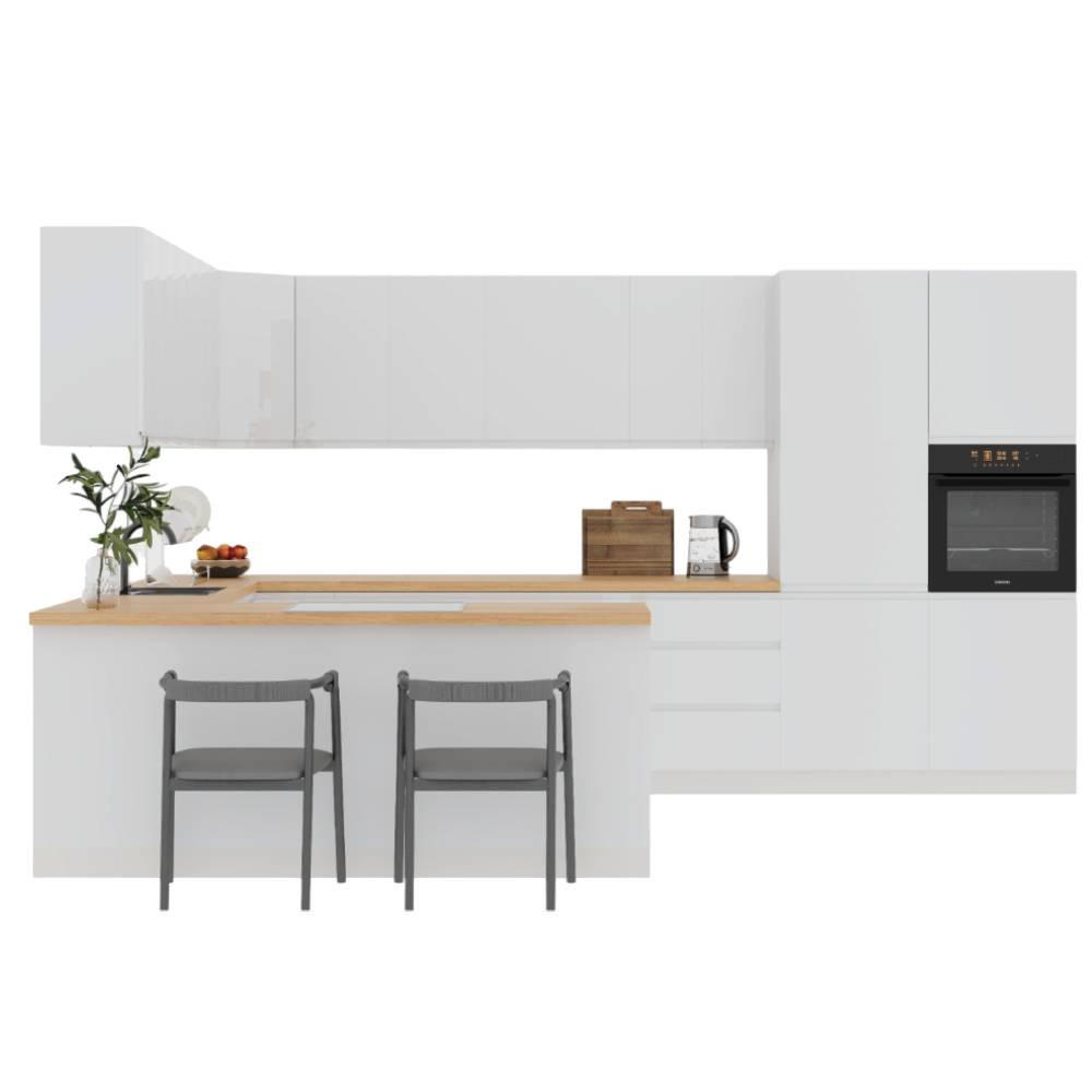 ECKKÜCHE 390 × 260 cm - Aspen K107-M860 - in Weiß /Hochglanz - Weiß, Holz (650/260/210cm)