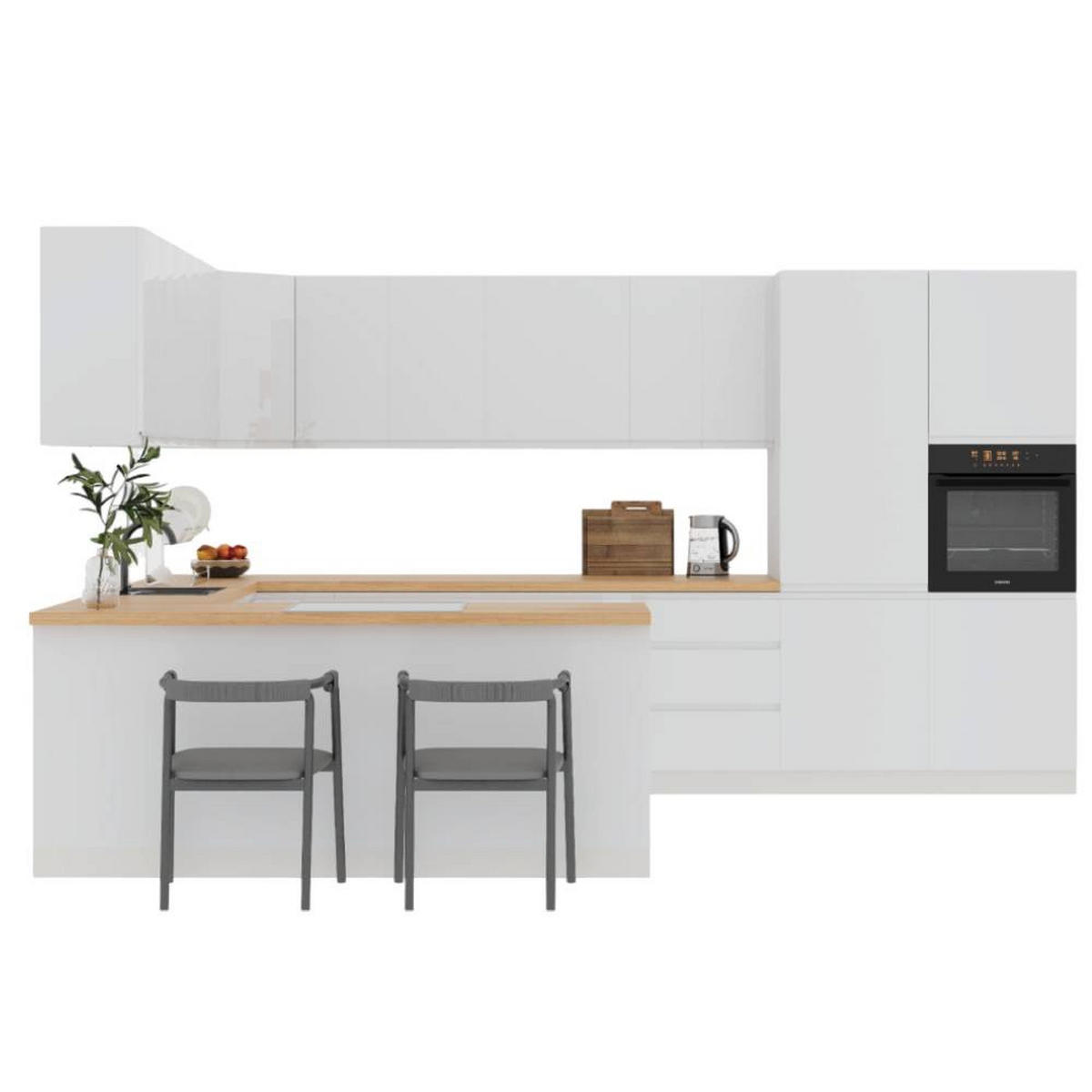 ECKKÜCHE 390 × 260 cm - Aspen K107-M860 - in Weiß /Hochglanz - Weiß, Holz (650/260/210cm)