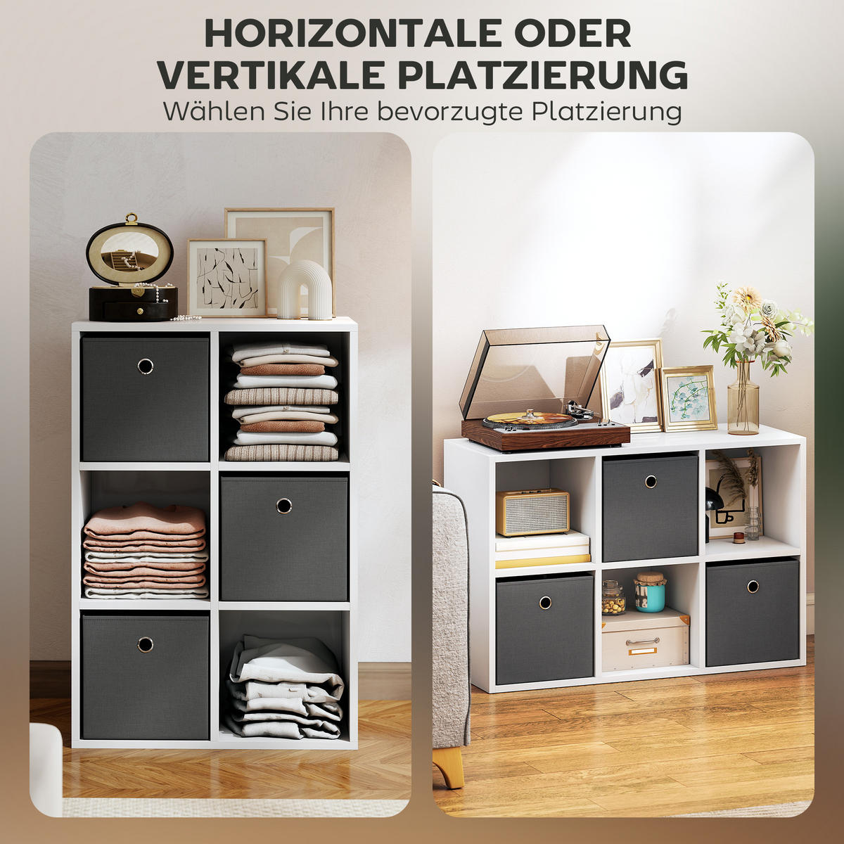 BÜCHERREGAL Bücherschrank mit 3 Stoff-Schubladen, Standregal mit offenen Regalen - Weiß, Holzwerkstoff/Textil (30/79.8/53.7cm) - HOMCOM