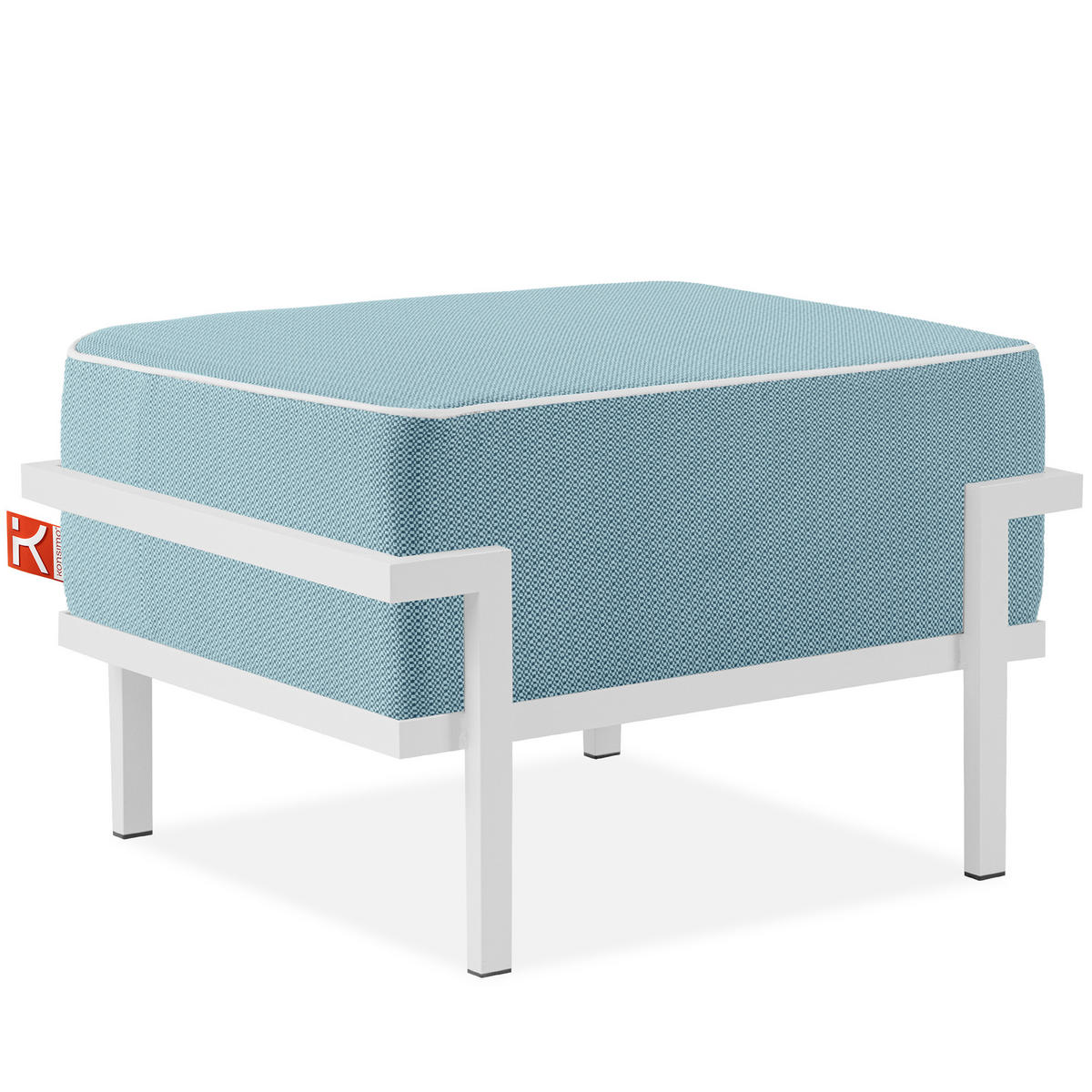 GARTENLOUNGE-HOCKER TRIGLO auf Metallfüßen, Modern, Weiß - Blau/Weiß, Textil/Metall (69/44/54cm) - KONSIMO®