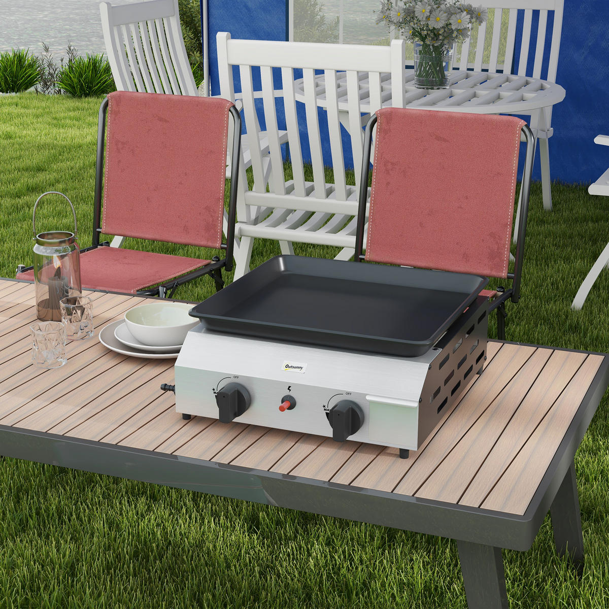 PLANCHA DE-18613 2 Brenner, 4,8 kW, transportabel - Silberfarben, Metall (44.5/19/44cm) - ComfortXL