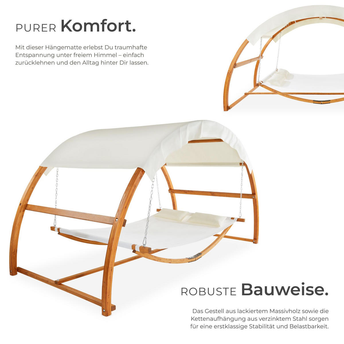 HÄNGEMATTE Locarno, Belastbarkeit 250 kg, 328 x 160 x 171,5 cm, teak - Teakfarben, Holz (160/171.5/328cm) - tectake