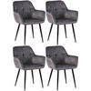 ARMLEHNENSTUHL 4er Set Samt Grau - Schwarz/Grau, Textil/Metall (56.5/84/61cm) - CLP