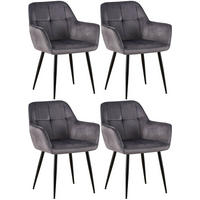 ARMLEHNENSTUHL 4er Set Samt Grau - Schwarz/Grau, Textil/Metall (56.5/84/61cm) - CLP