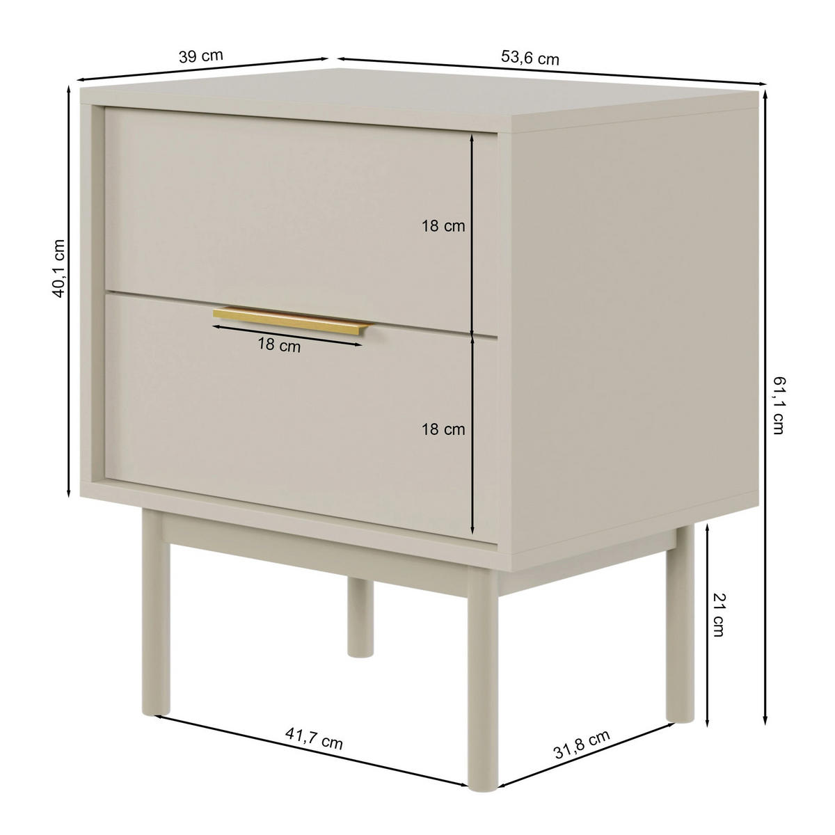 NACHTSCHRANK Viviaro Graubeige 54 cm - Kaschmir/Greige, Holz/Holzwerkstoff (54/61/39cm) - Selsey