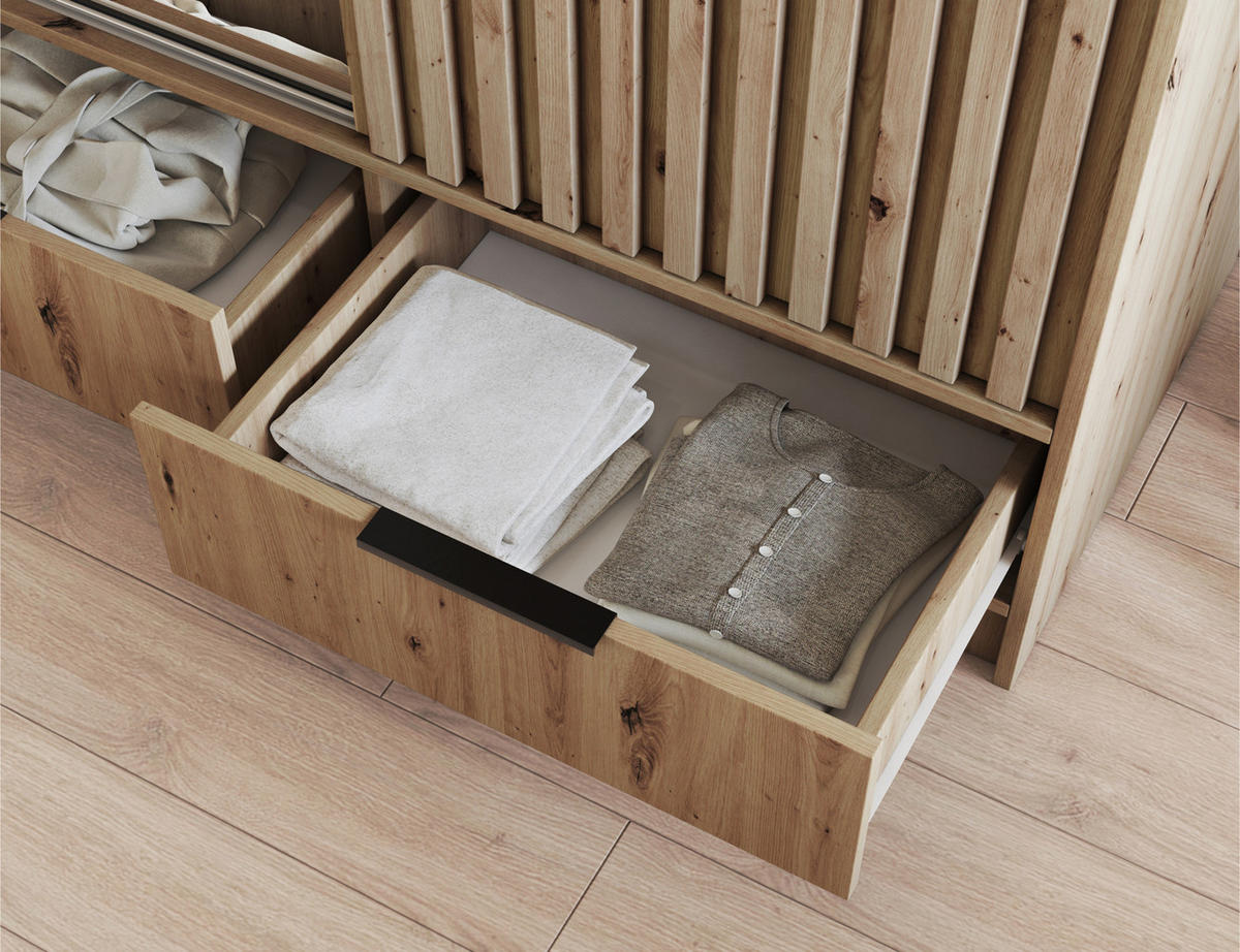 SCHIEBETÜRENSCHRANK - Schrank Yoga 120 mit Spiegel - Eiche Artisan - Schwarz/Eiche Artisan, Holzwerkstoff/Metall (120/204/60cm) - Möblo