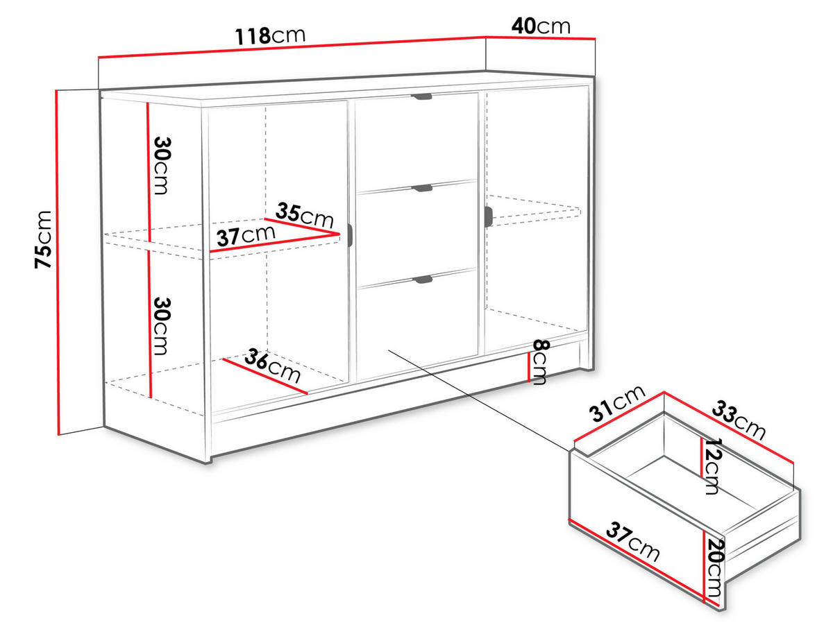 SIDEBOARD Tireno - Sandfarben/Goldfarben, Holzwerkstoff/Metall (118/75/40cm) - MIRJAN24