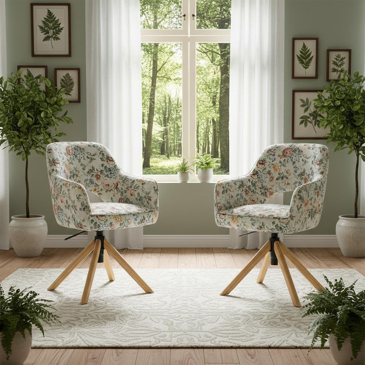 BÜROSTUHL Mika-Amia 2er-Set - Honigeiche/Multicolor, Eichenholz/Holz (60/88/65cm) - DUBI Möbel