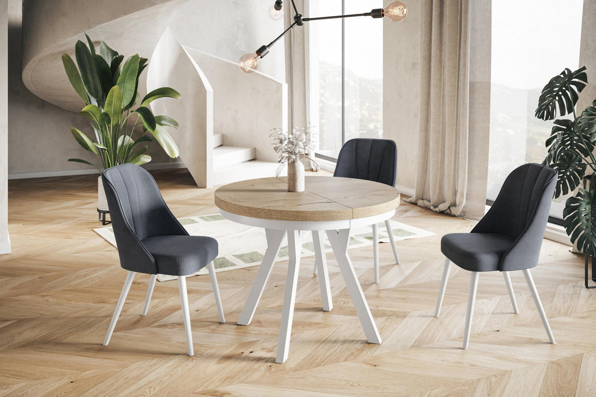 ESSZIMMERTISCH EVO, ausziehbarer Tisch 80 cm bis 130 cm, Farbe: HALIFAX, mit Holzbeinen in Farbe Weiß - Weiß/Naturfarben, Holzwerkstoff (80/80/77cm) - Alpi-Möbel