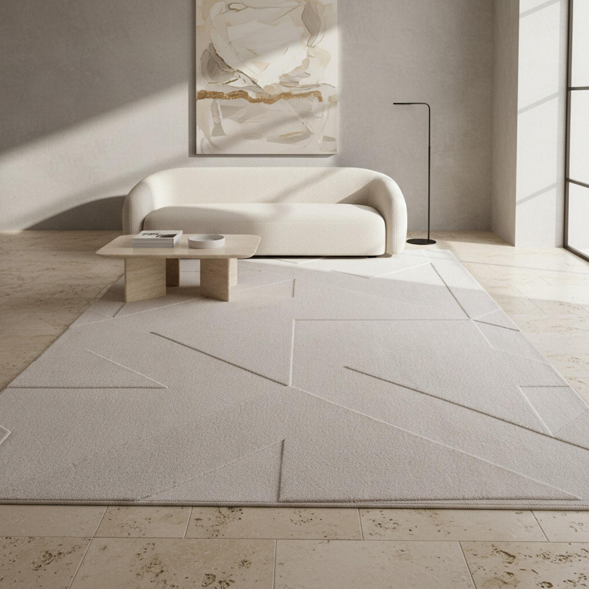 TEPPICH Waschbar Geometrisch Modern Schlafzimmer Strapazierfähig Creme 140x200 cm Flur – LAVAREDO - Beige, Textil (140/200cm) - KADIMA DESIGN