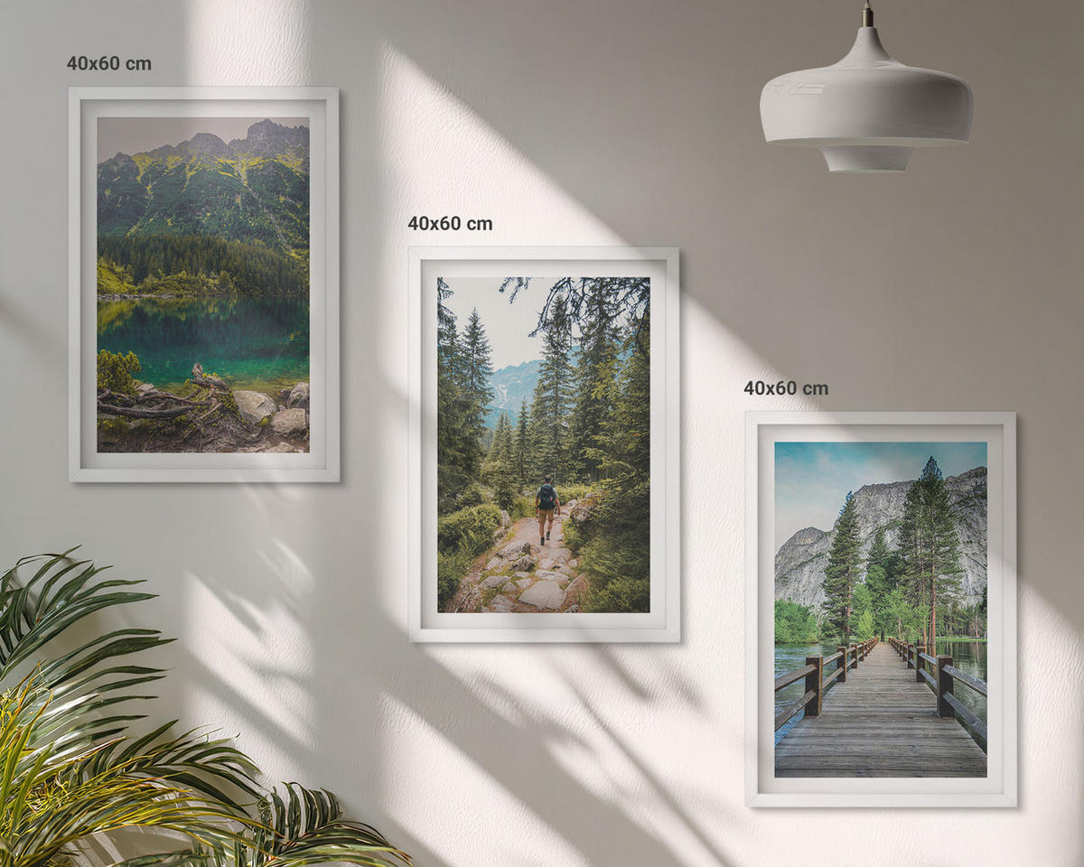 WANDBILDER 3er-Set - 40x60 cm Weißer Rahmen - Berge, Seen, Wälder, Wege - Weiß, Kunststoff (40/60cm) - ArtPrintCave