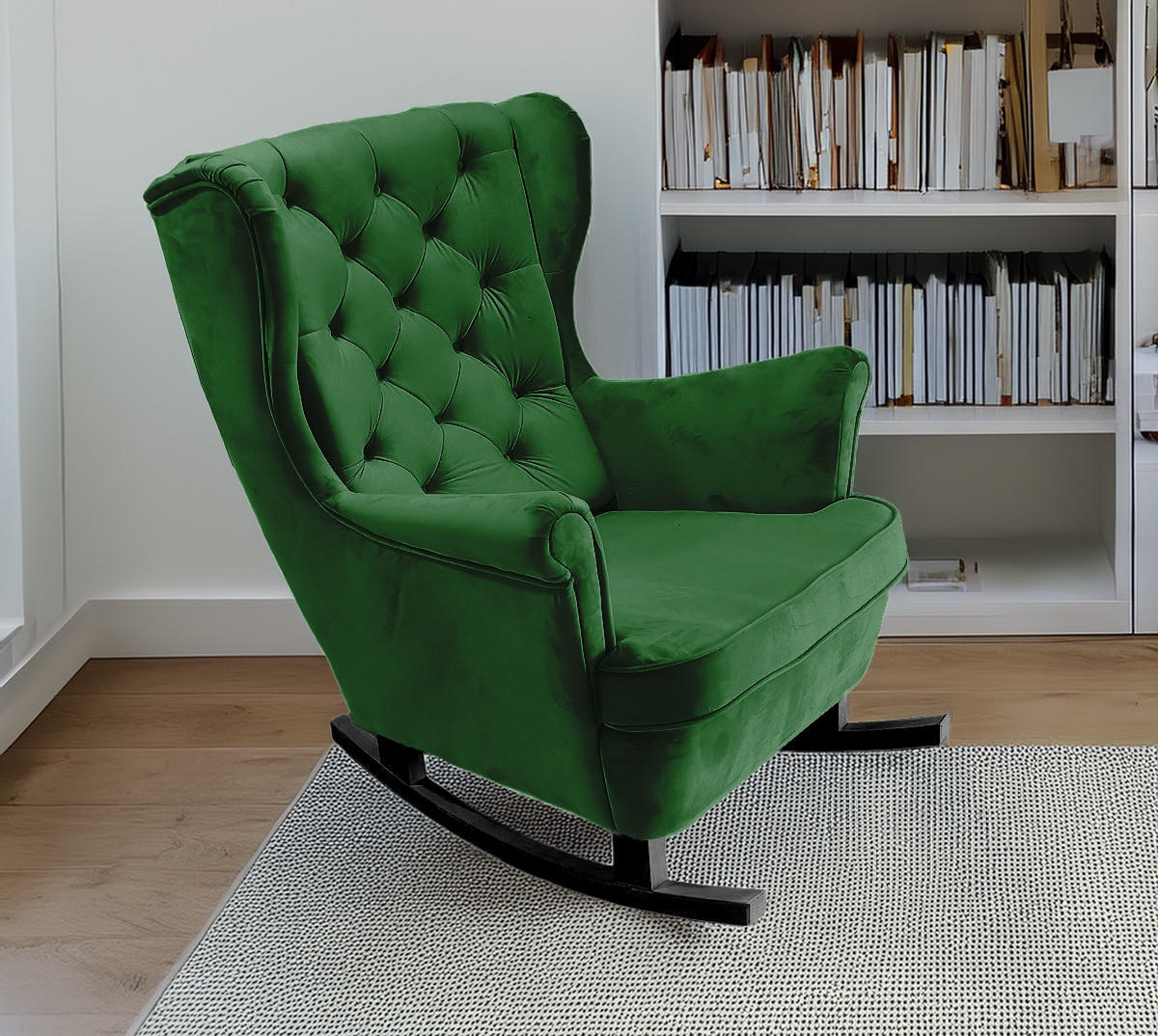 SCHAUKELSESSEL mit gepolstertem Sitz und Armlehnen, 102x81x95 cm, Grün_29849 - Schwarz/Hellgrün, Holz/Textil (81/102/95cm) - DomoHome