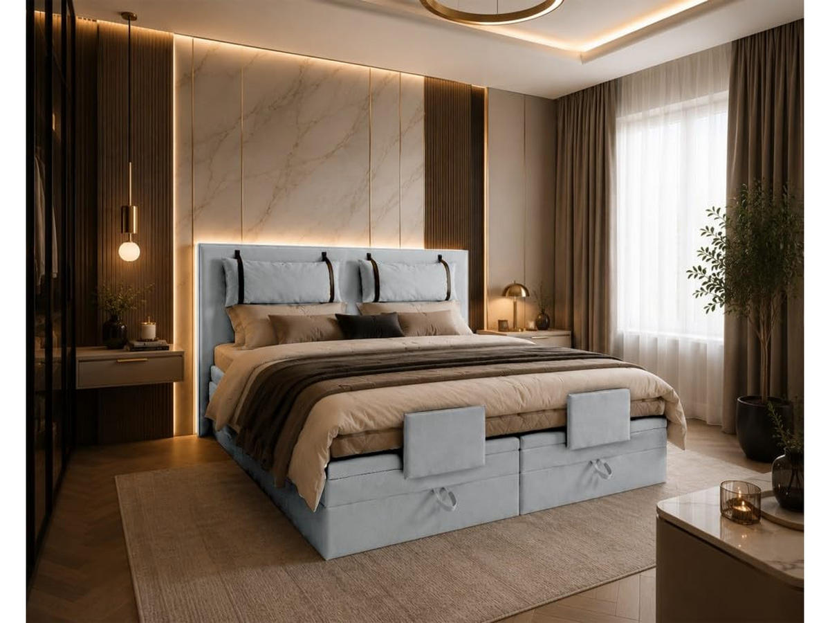 BOXSPRINGBETT 160x200 cm, PORTO, Bett mit elektrisch verstellbarem Lattenrost, Loser Matratze, Grau - Grau, Holz/Kunststoff (160/200cm) - Trada