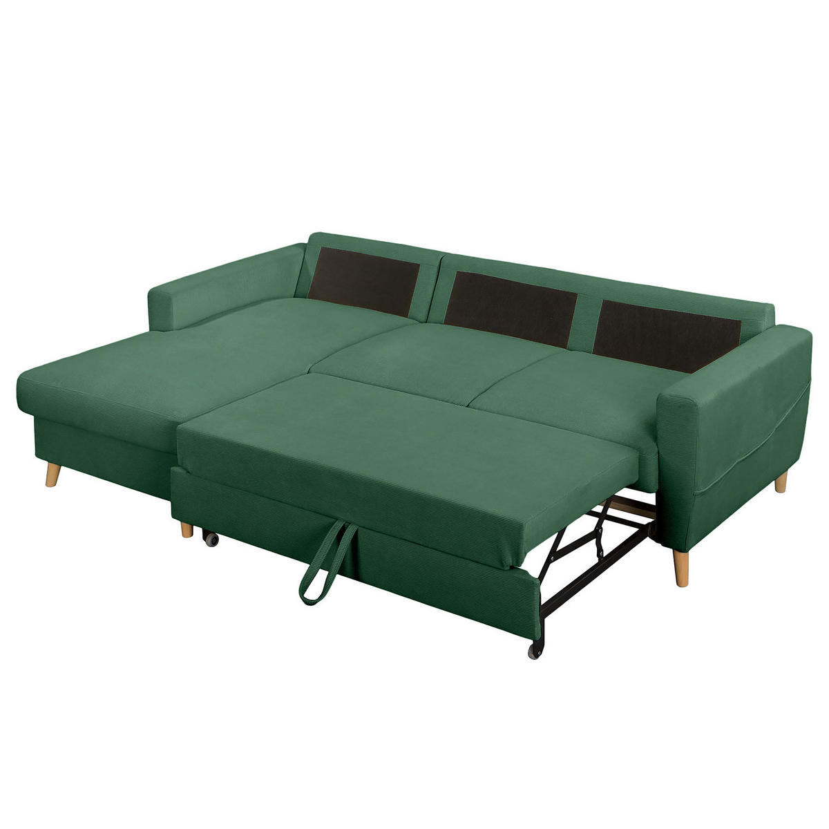 ECKSOFA mit Longchair - Waldgrün/Braun, Holz/Textil (223/148cm) - home24