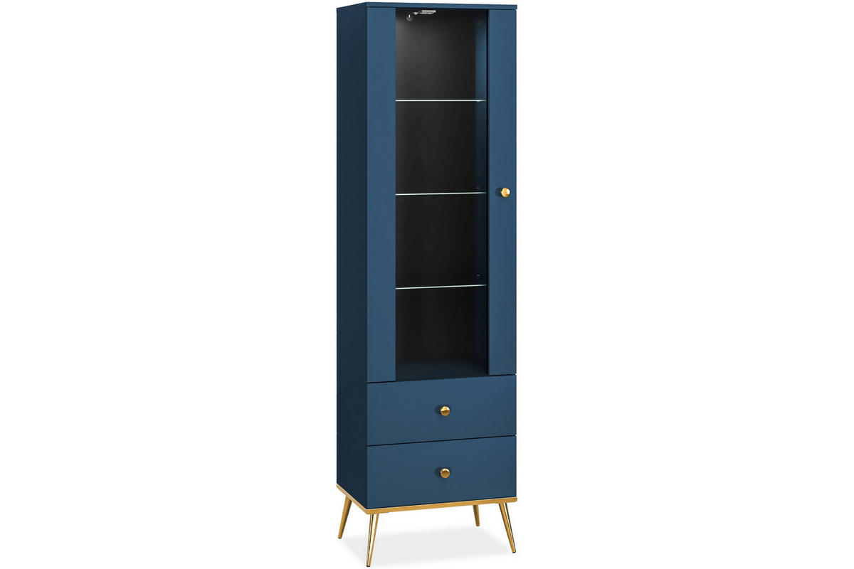 VITRINENSCHRANK ARICIA Soft-Close-Funktion, Marineblau - Blau, Holz (55/190/40cm) - KONSIMO®