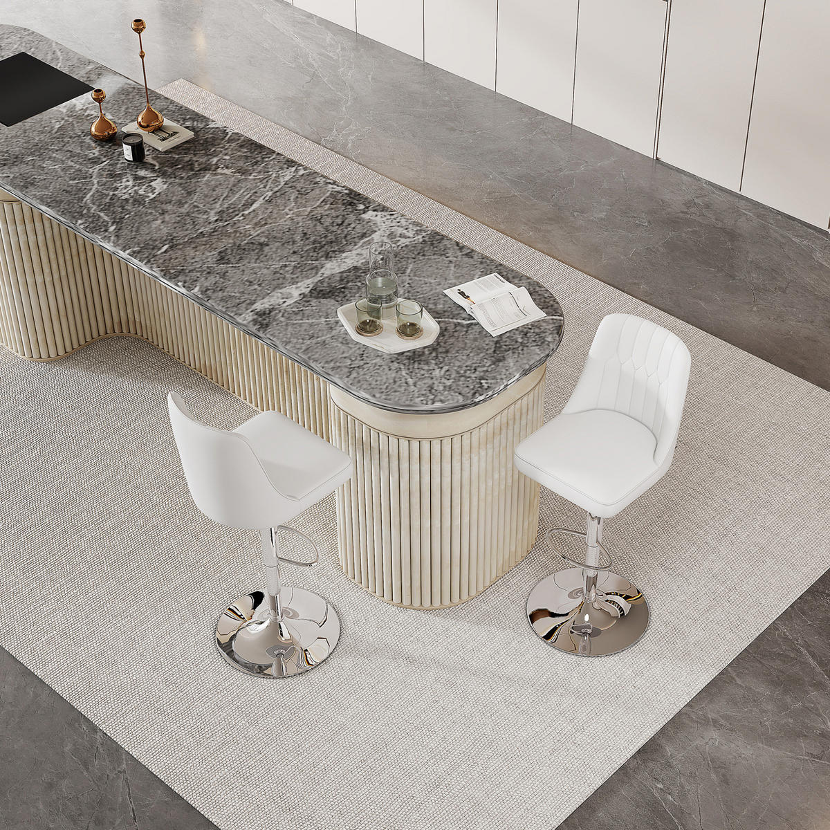 BARHOCKER höhenverstellbar & 360° drehbar 2er-Set Weiß/Silber - Silberfarben, Metall (44/117.5/44cm) - Meubliv