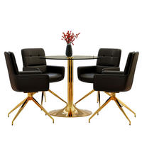 ESSGRUPPE DE-39476 5-teilig, Glastisch und 4 Drehstühlen mit Knopfverzierung Schwarz - Schwarz, Metall (85/75/85cm) - ComfortXL