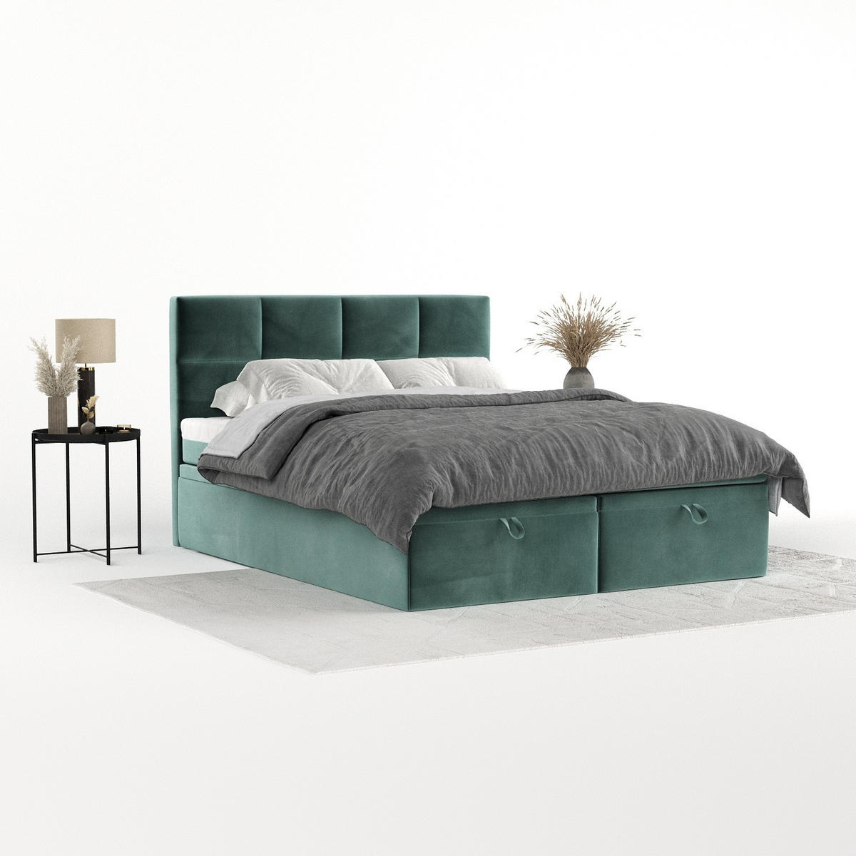 BOXBETT Tessa 140/200 cm Türkis im Kronos Stoff - Türkis/Schwarz, Holz/Holzwerkstoff (140/200cm) - AltaBeds