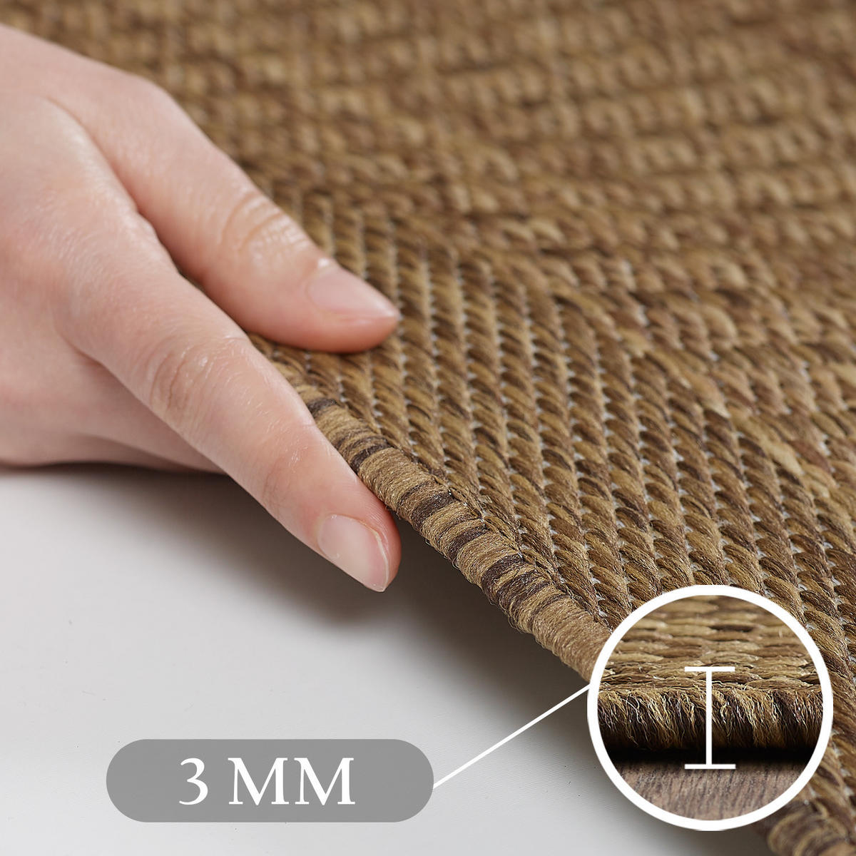 TEPPICH Outdoor Flachgewebe Uni-Farbe Polypropylen Balkon Braun Rund 160x160 - Braun, Textil (160/160cm) - KADIMA DESIGN