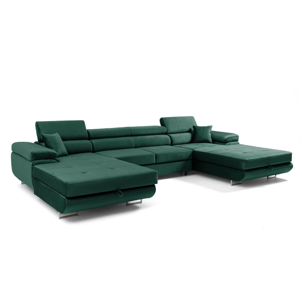 ECKSOFA U-Form ALONZO U mit Schlaffunktion 130x280 Velours Grün - Silberfarben/Grün, Holz/Textil (350/90/203cm) - Muffo