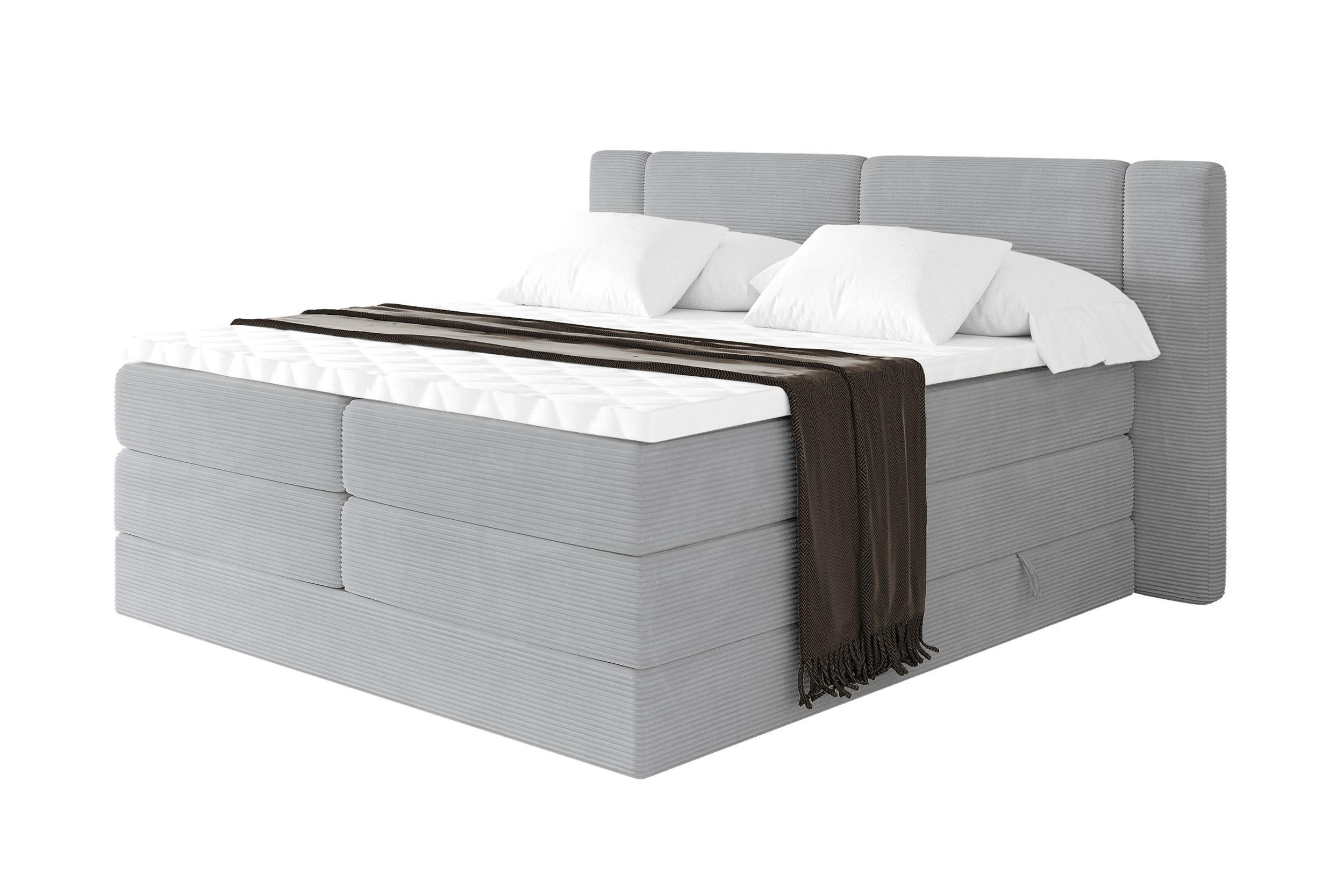 BOXSPRINGBETT mit Matratze H3/H4 - EVON KING - 140x200 cm Grau - Graubraun, Holzwerkstoff (140/200cm) - ALTDECOR