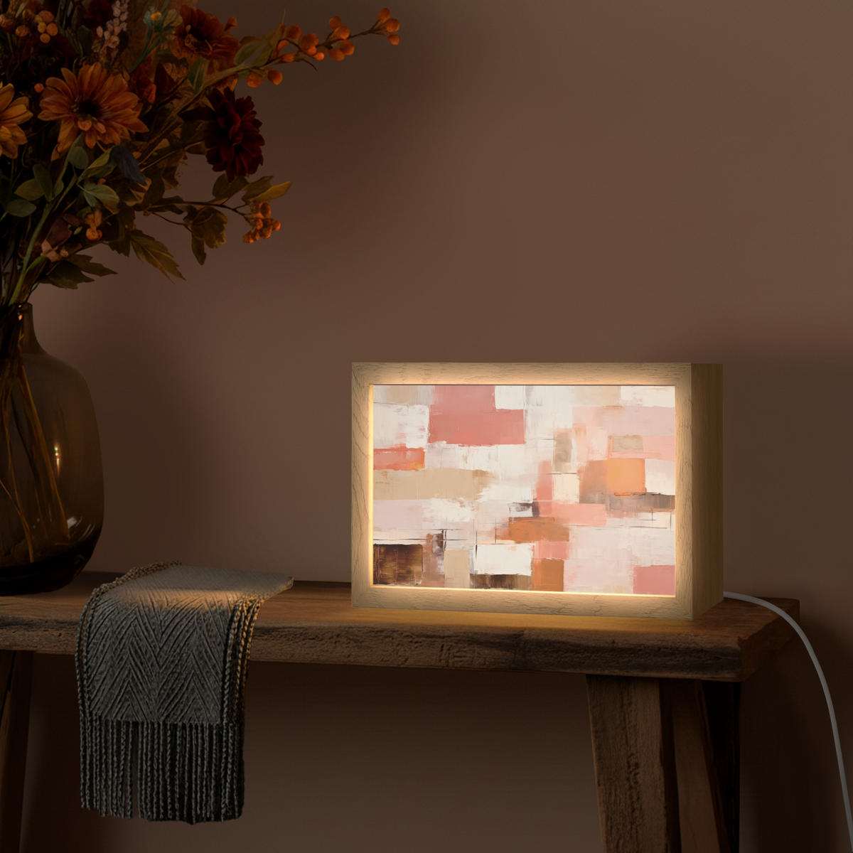 STOLNÍ LAMPA Umění - Růžová - Abstraktní 30x20 cm - šedohnědá, kompozitní dřevo (8/30/20cm) - OnlyWow