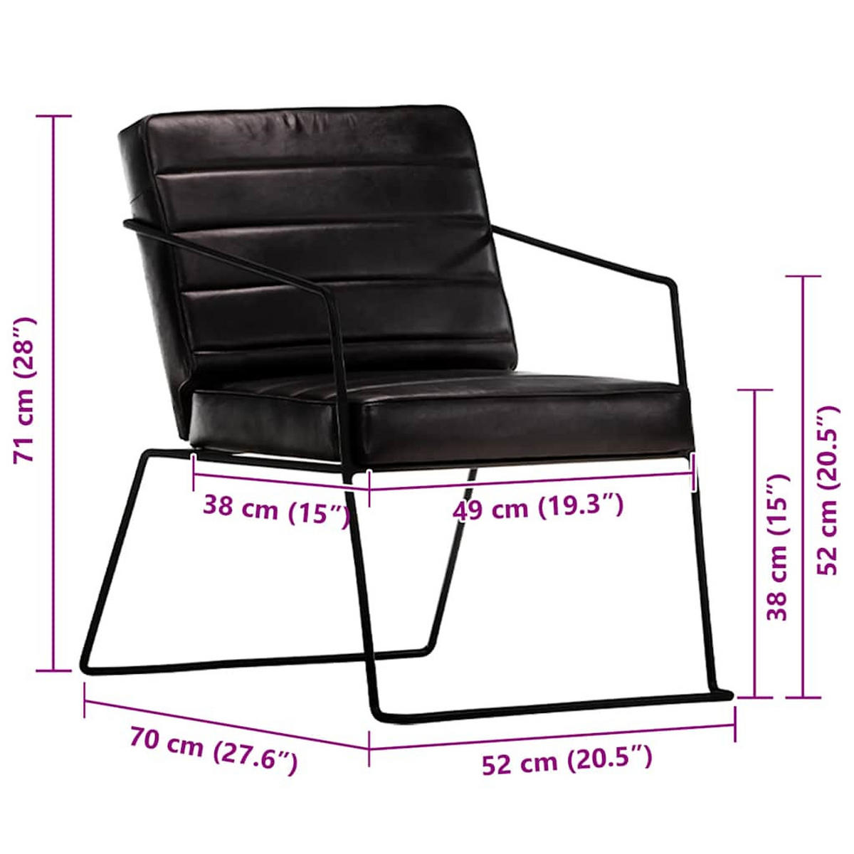 SESSEL Schwarz Echtleder - Schwarz, Leder (70/71/52cm) - vidaXL