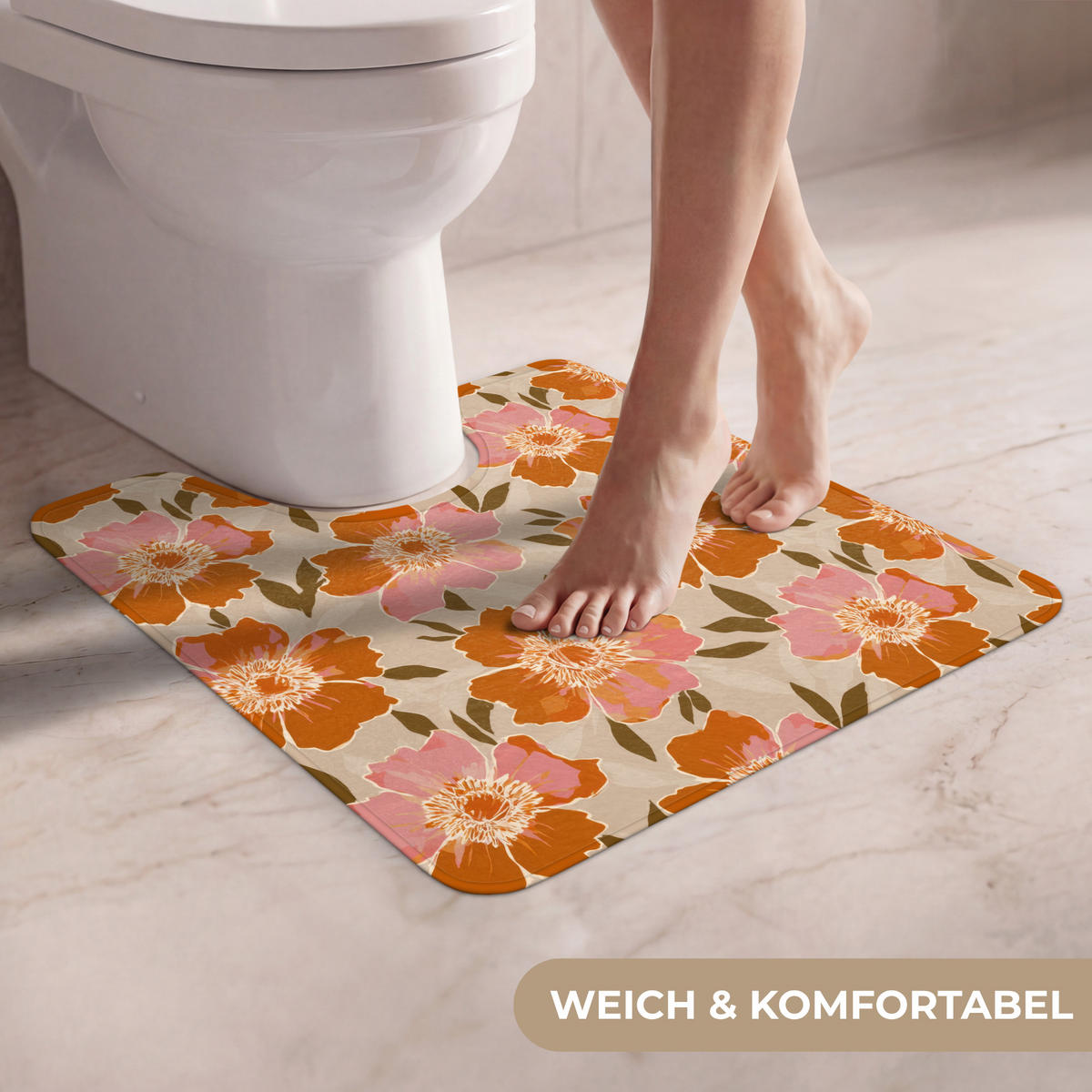 WC-VORLEGER Blumen - Motiv - Retro Toilettenvorleger 55x60 cm - Multicolor, Kunststoff/Textil (55/1cm) - OnlyWow