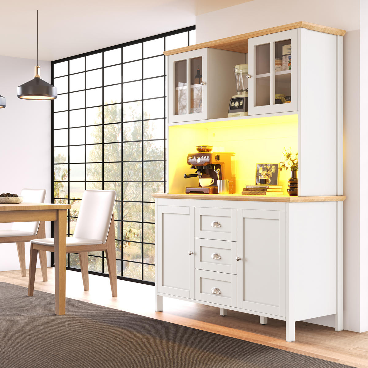 KÜCHENSCHRANK LED 120x40x179Cm 4 Türen 3 Schubladen - Weiß, Metall (120/179/40cm) - FLIEKS