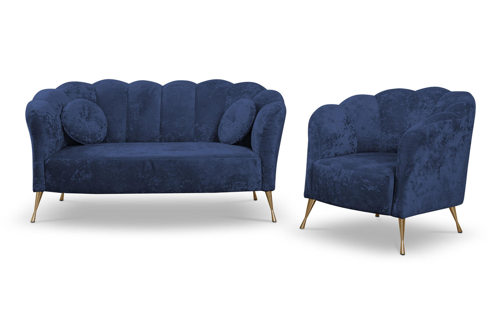 SITZGARNITUR Adria 2+1 - Goldfarben/Dunkelblau, Holzwerkstoff/Textil (242/78/83cm) - Ravio