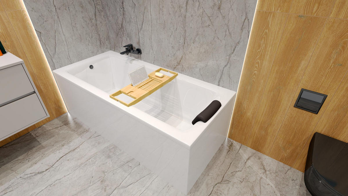 BADEWANNE Rechteck TALIA 170/75 + Styro + Ablage Ablauf Füße - Weiß, Kunststoff (75/55.5/170cm) - bad land